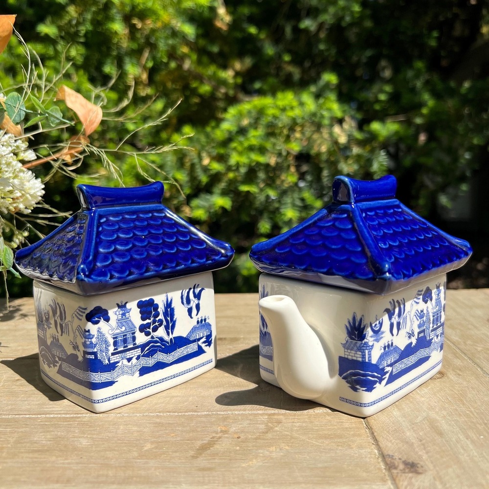 Pagoda Blue Willow Sugar and Cream Set